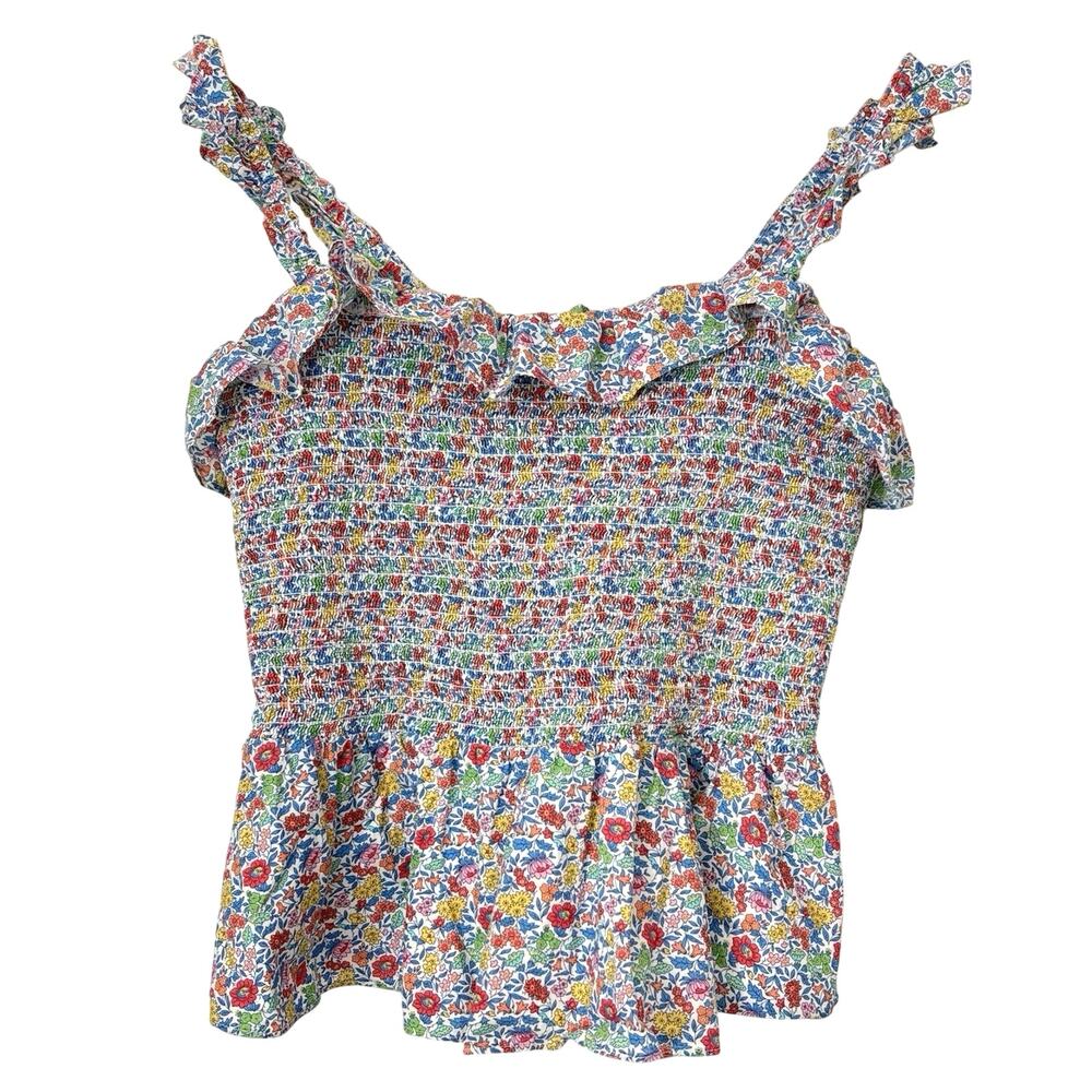 J. Crew Library London Floral Smocked Ruffle Tank Top Women’s Size Small Peplum